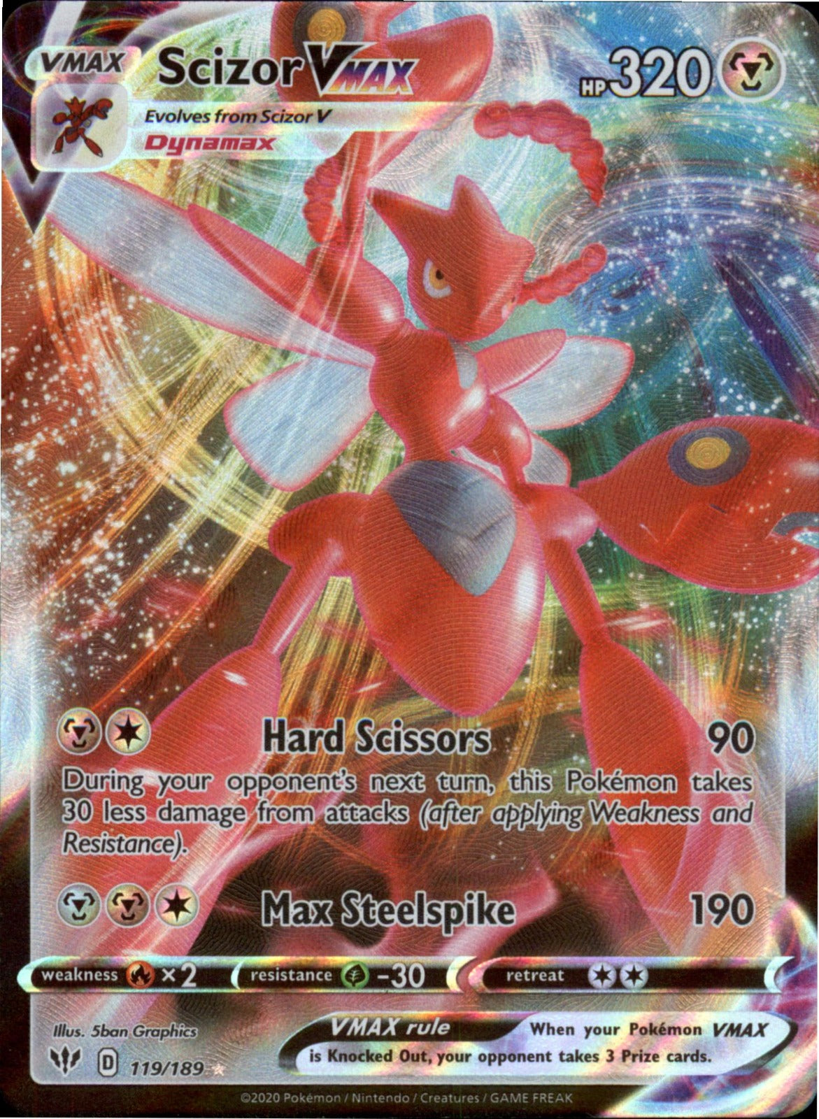 Pokemon Scizor VMAX Ultra Rare SWSH03: Darkness Ablaze 119/189 NM
