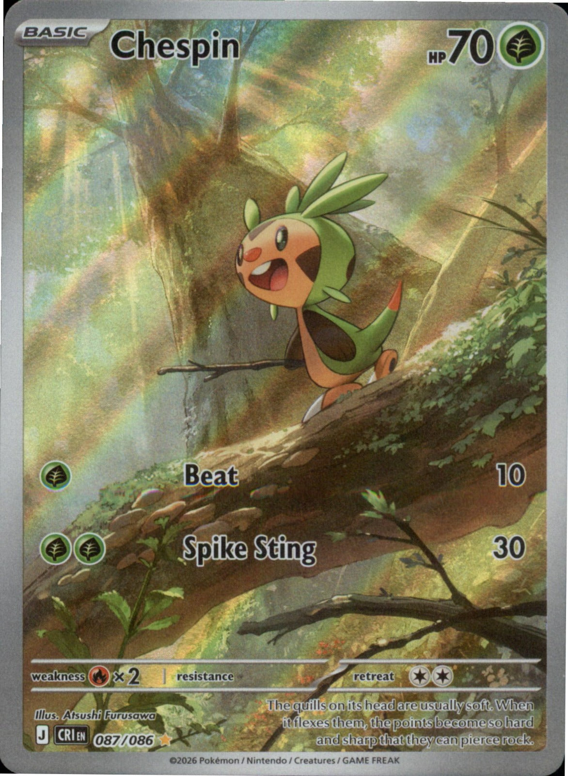 Pokemon Chespin Illustration Rare ME04: Chaos Rising 087/086 NM Holo