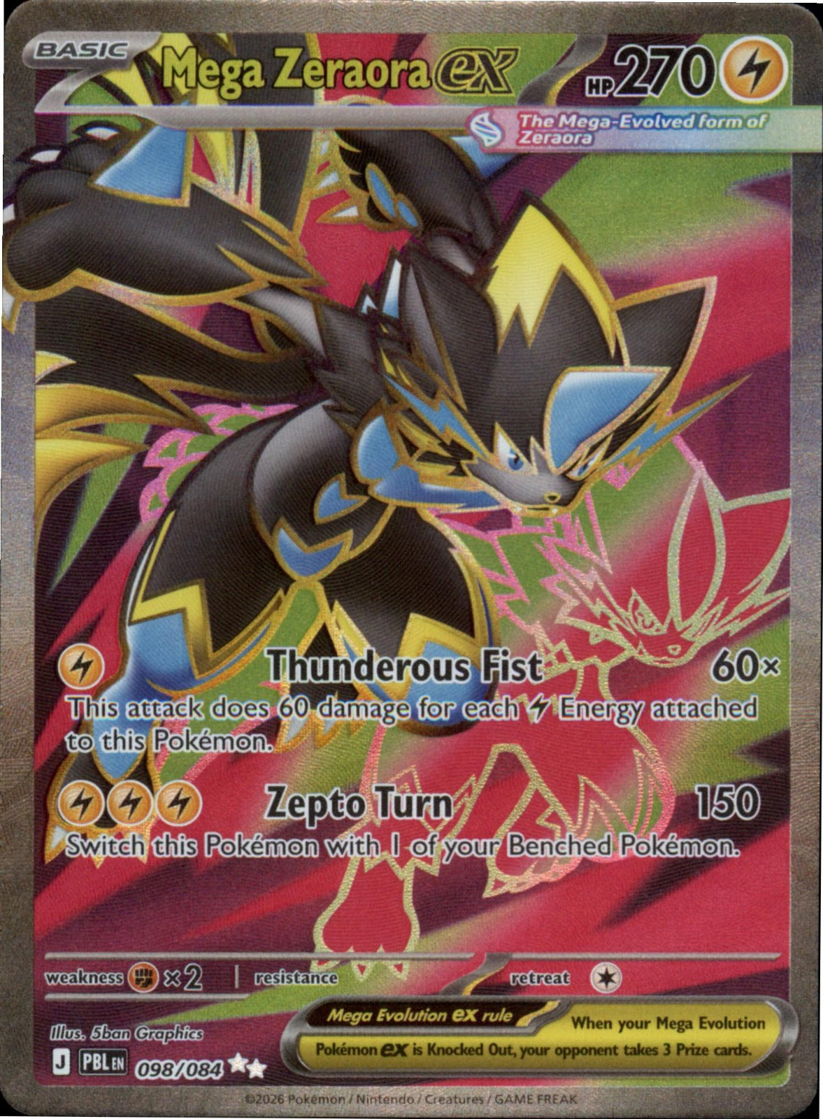 Pokemon Mega Zeraora ex Ultra Rare ME05: Pitch Black 098/084 NM Holo