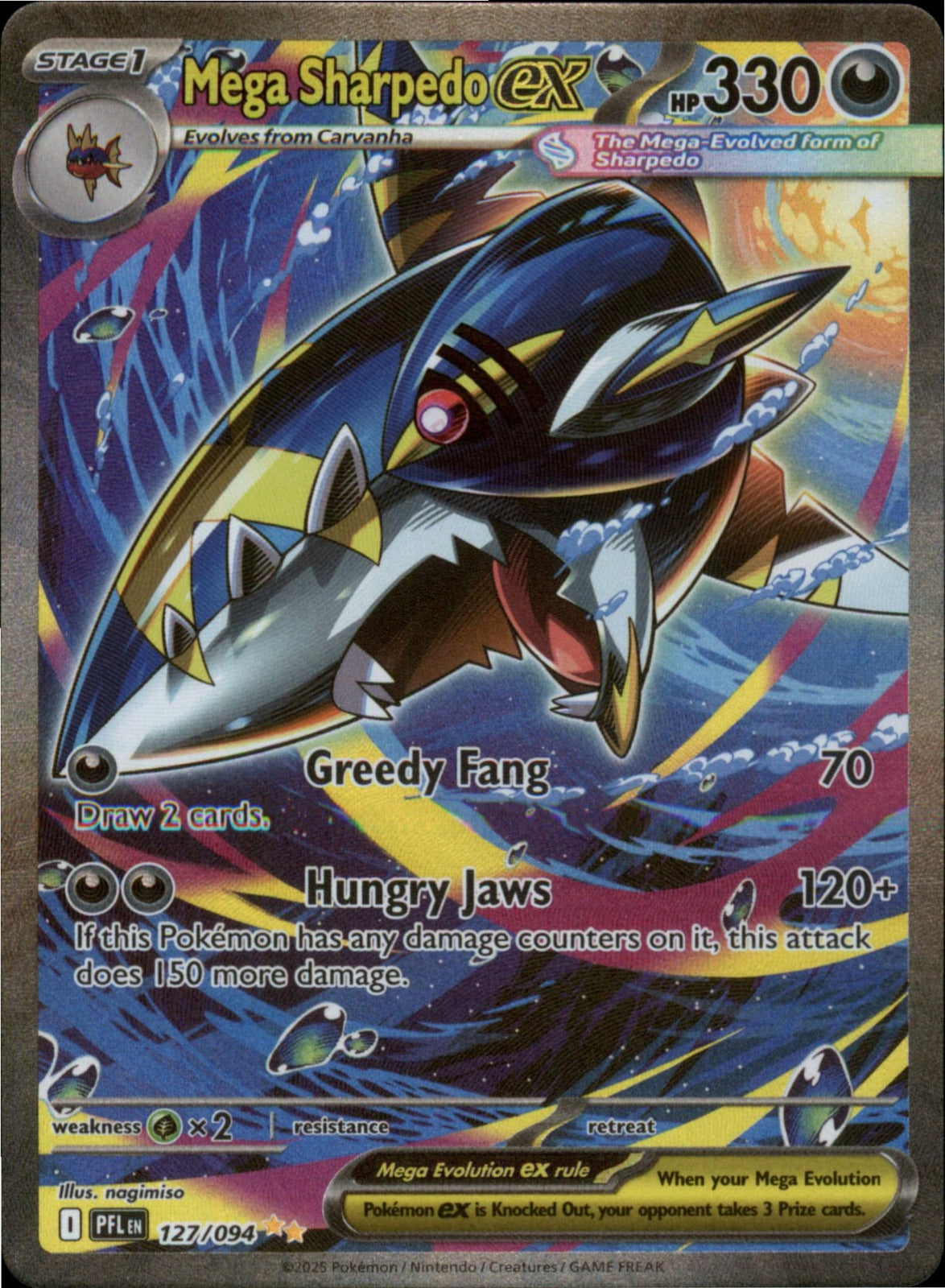 Pokemon Mega Sharpedo ex Special Illustration Rare ME02: Phantasmal Flames 127/094 NM Holo