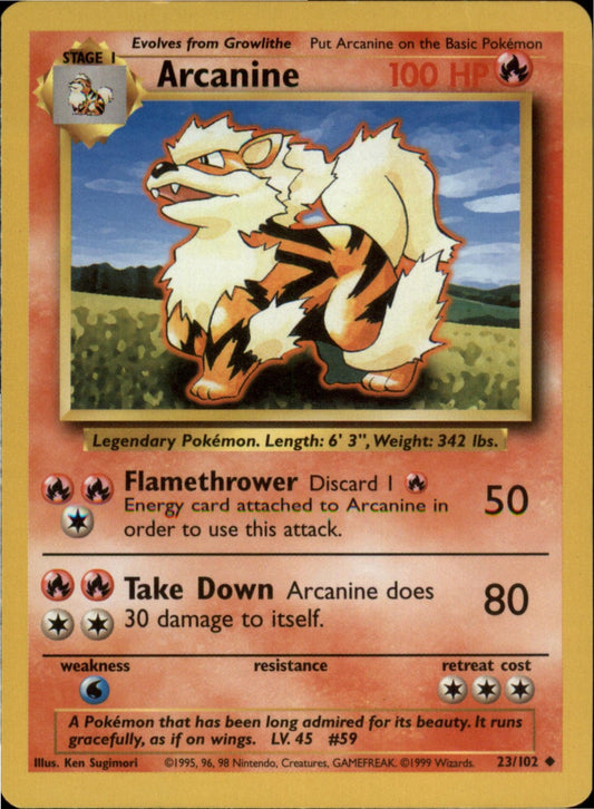 Pokemon Arcanine Uncommon Base Set 023/102 LP