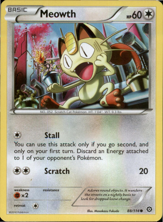 Pokemon Meowth Common XY - Steam Siege 88/114 LP