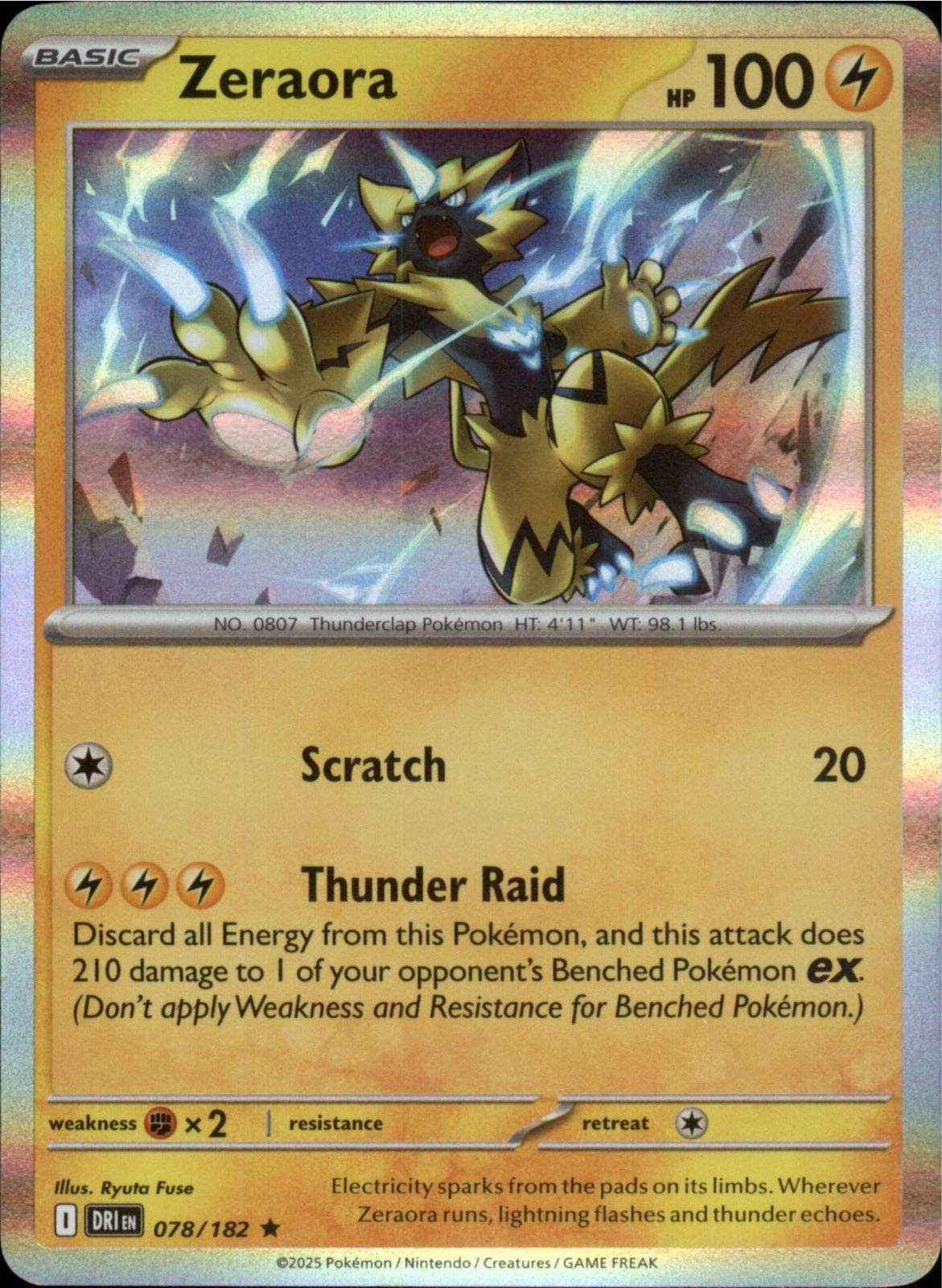 Pokemon Zeraora Rare SV10: Destined Rivals 078/182 NM Holo