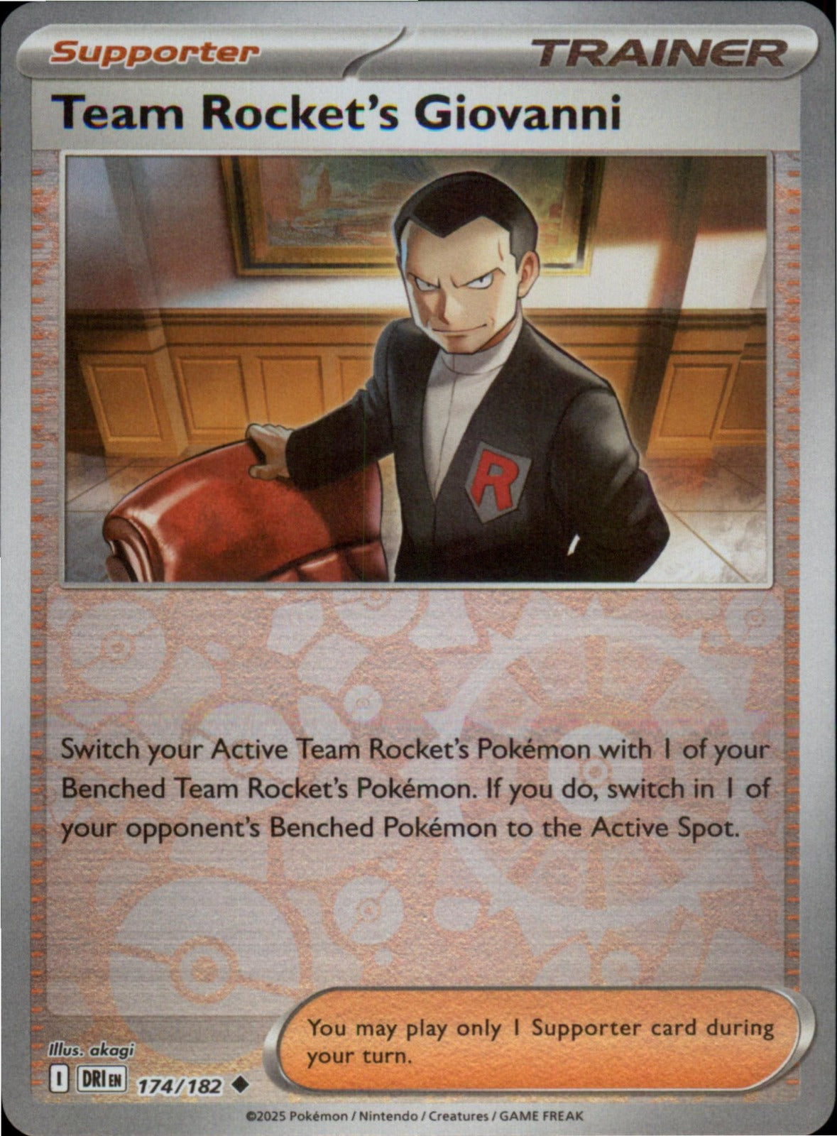 Pokemon Team Rocket's Giovanni Uncommon Destined Rivals 174/182 NM Reverse Holo