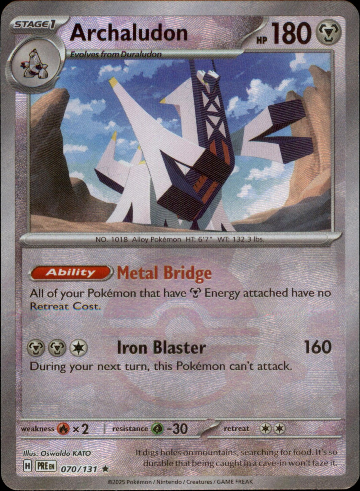 Pokemon Archaludon (Poke Ball) Rare SV: Prismatic Evolutions 070/131 NM Holo