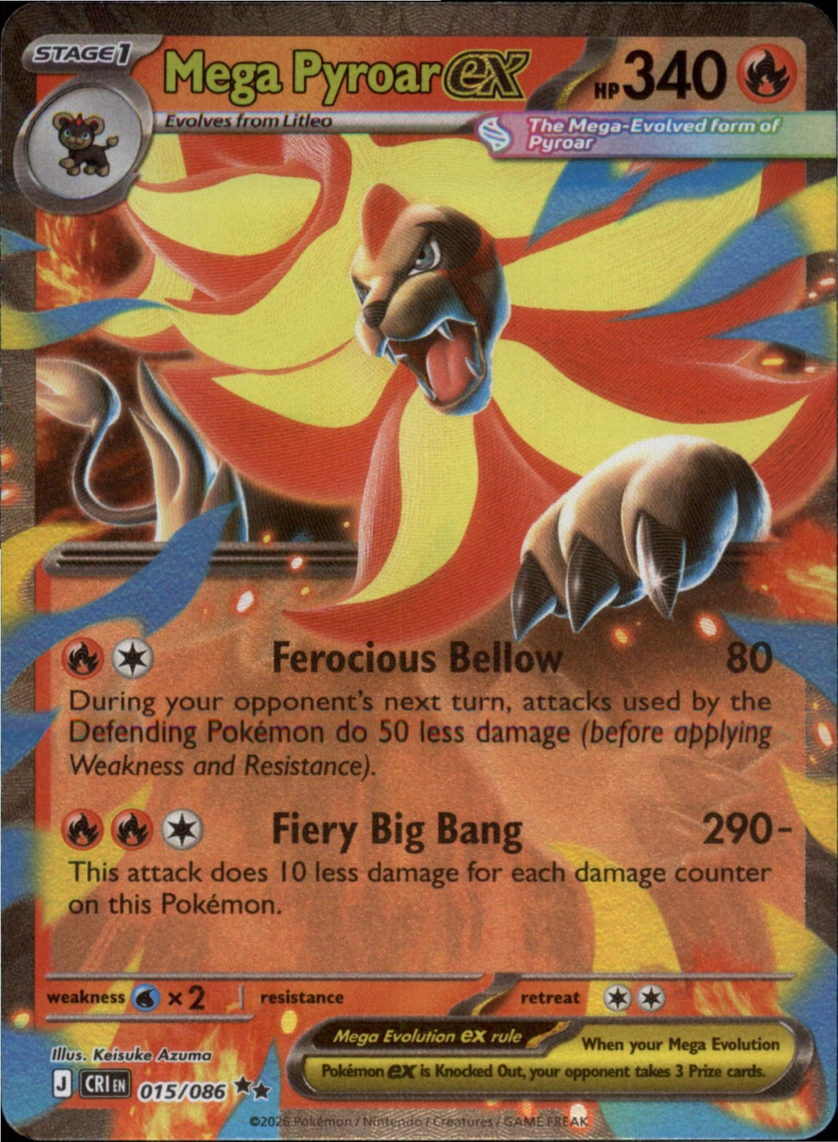 Pokemon Mega Pyroar ex Double Rare ME04: Chaos Rising 015/086 NM Holo