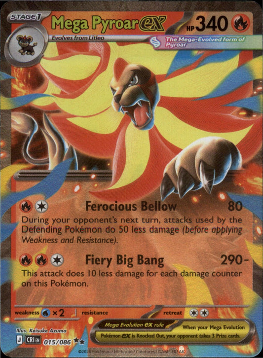 Pokemon Mega Pyroar ex Double Rare ME04: Chaos Rising 015/086 NM Holo