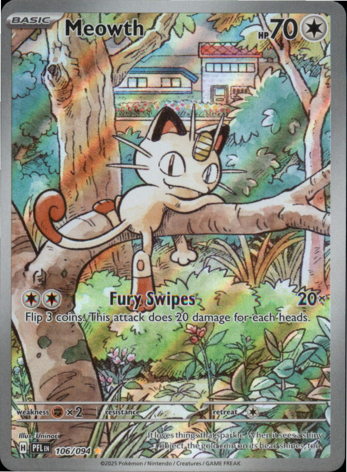 Pokemon Meowth Illustration Rare ME02: Phantasmal Flames 106/094 NM Holo