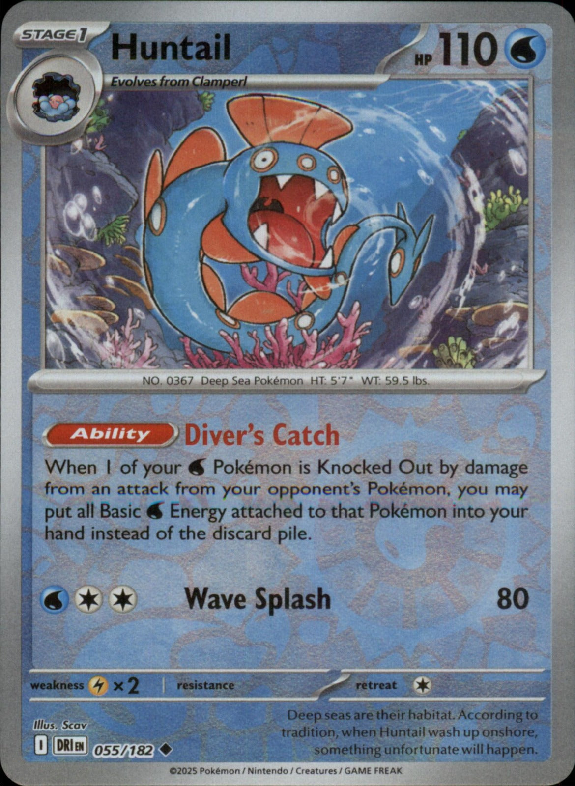 Pokemon Huntail Uncommon SV10: Destined Rivals 055/182 NM Reverse Holo