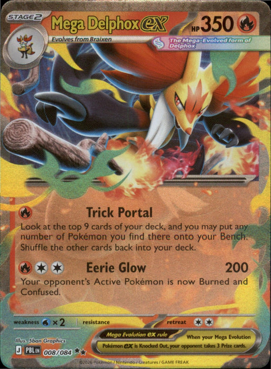 Pokemon Mega Delphox ex Double Rare ME05: Pitch Black 008/084 NM Holo