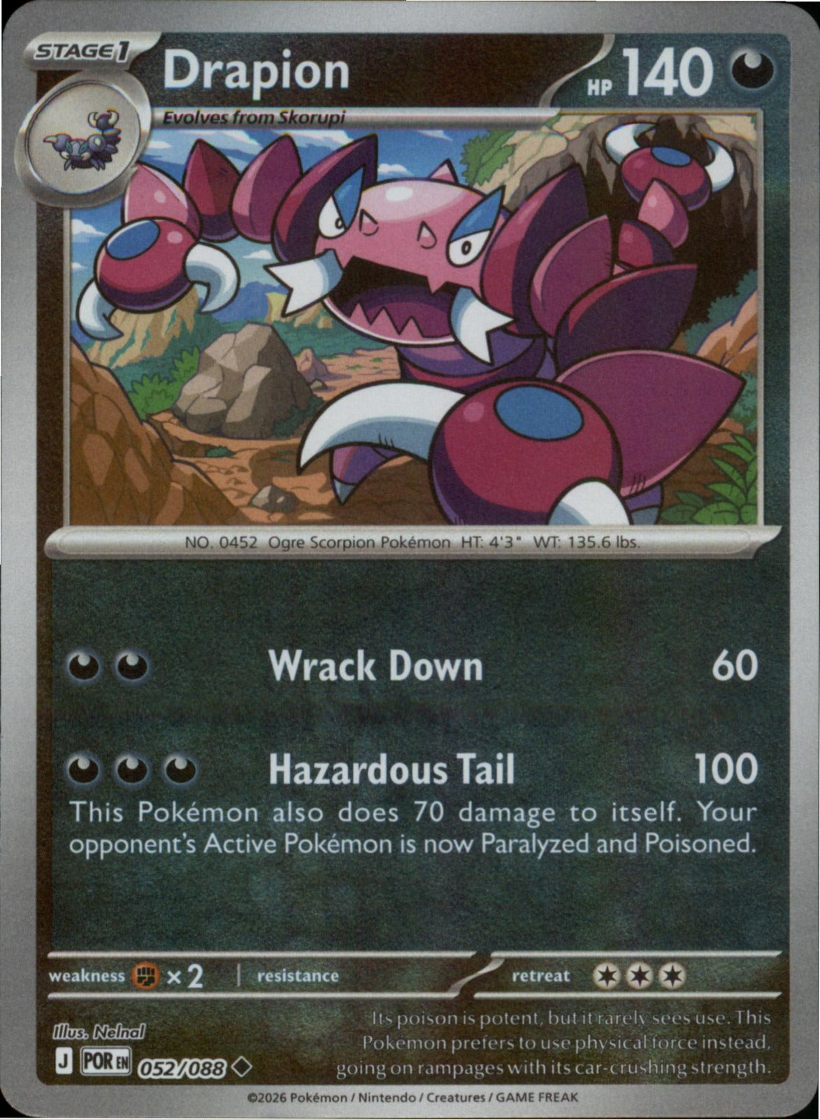 Pokemon Drapion Uncommon ME03: Perfect Order 052/088 NM Reverse Holo
