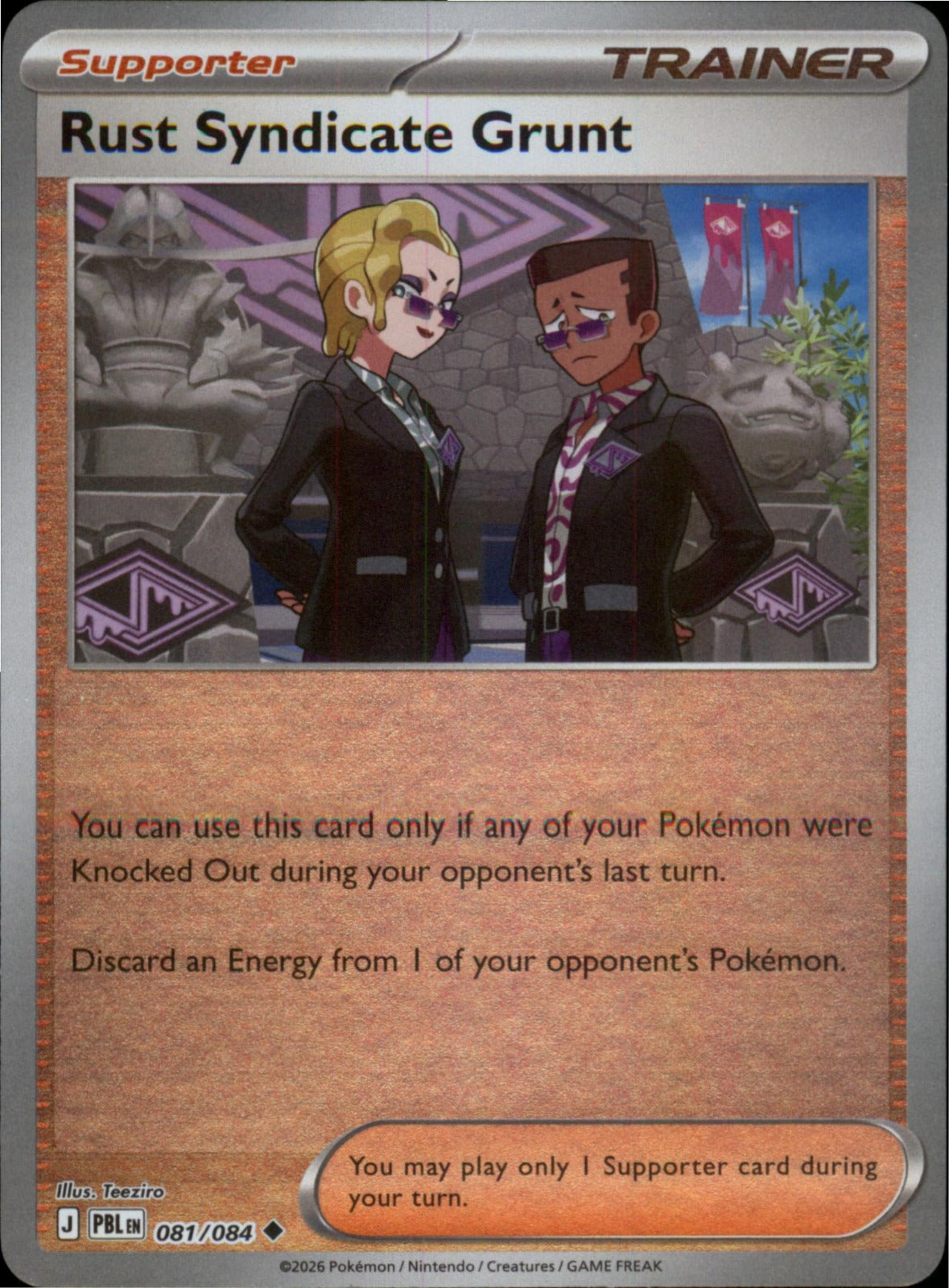 Pokemon Rust Syndicate Grunt Uncommon ME05: Pitch Black 081/084 NM Reverse Holo