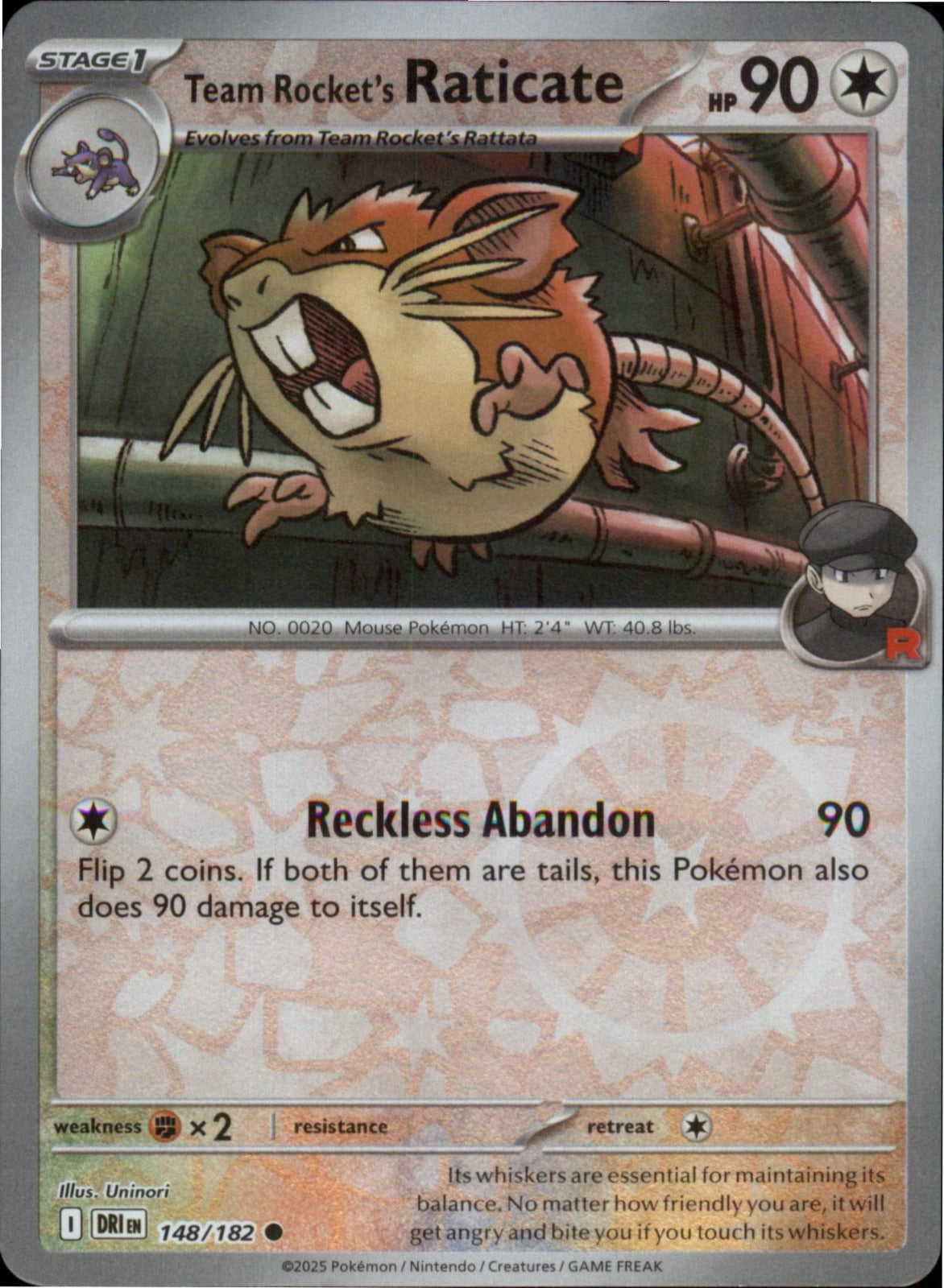 Pokemon Team Rocket's Raticate Common Destined Rivals 148/182 NM Reverse Holo