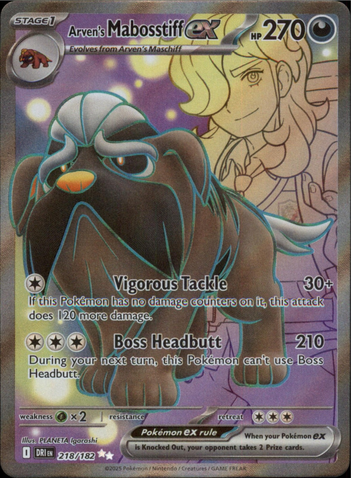Pokemon Arven's Mabosstiff ex Ultra Rare SV10: Destined Rivals 218/182 NM Holo