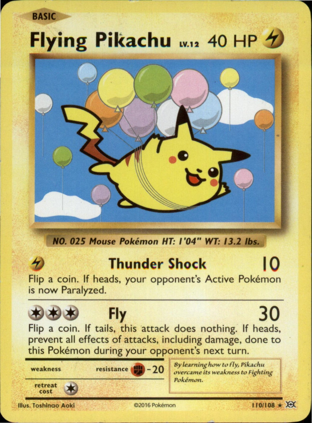 Pokemon Flying Pikachu Secret Rare XY - Evolutions 110/108 LP