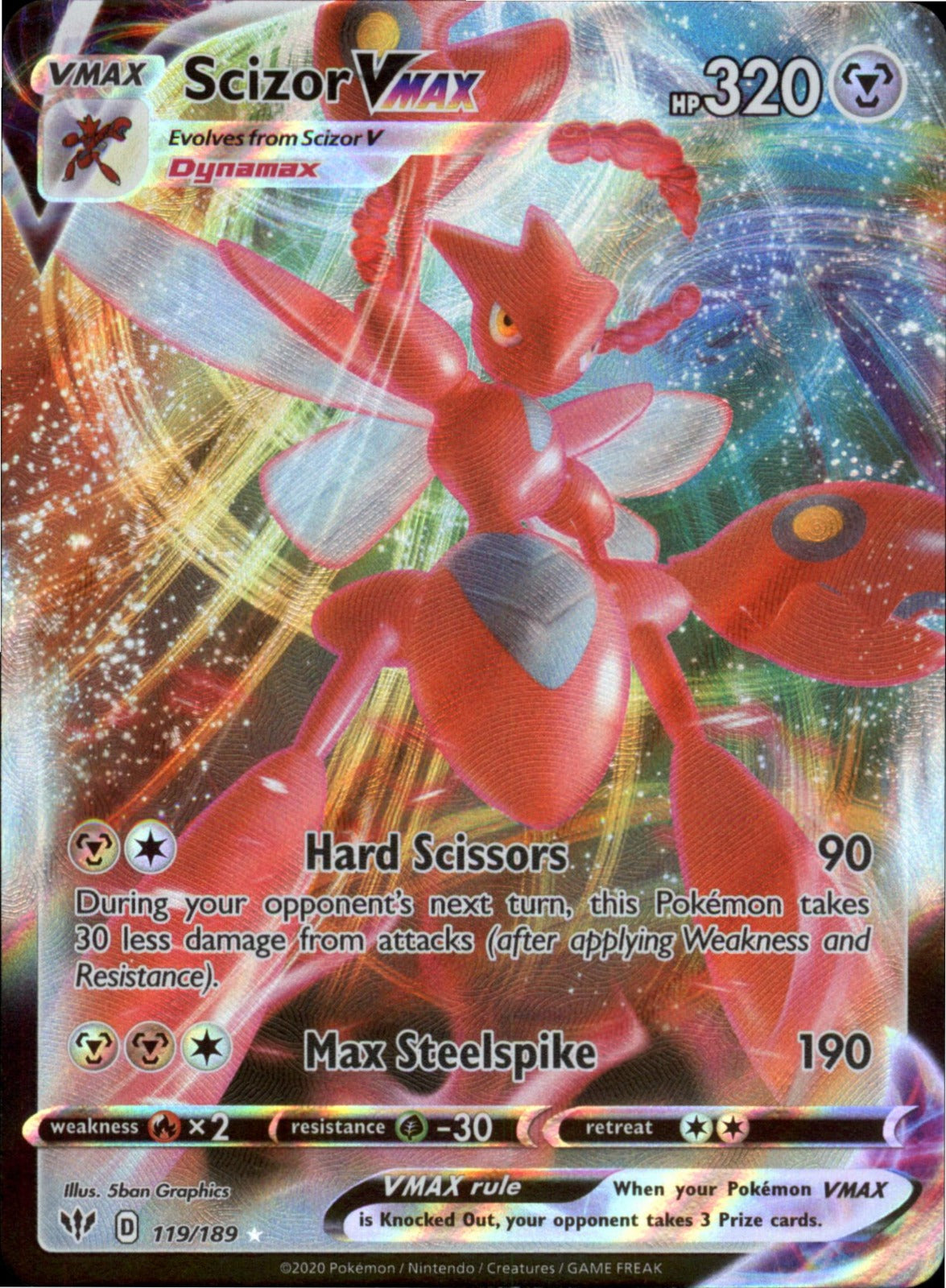 Pokemon Scizor VMAX Ultra Rare SWSH03: Darkness Ablaze 119/189 NM Holo