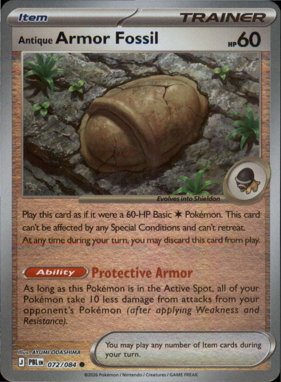 Pokemon Antique Armor Fossil Common ME05: Pitch Black 072/084 NM Reverse Holo