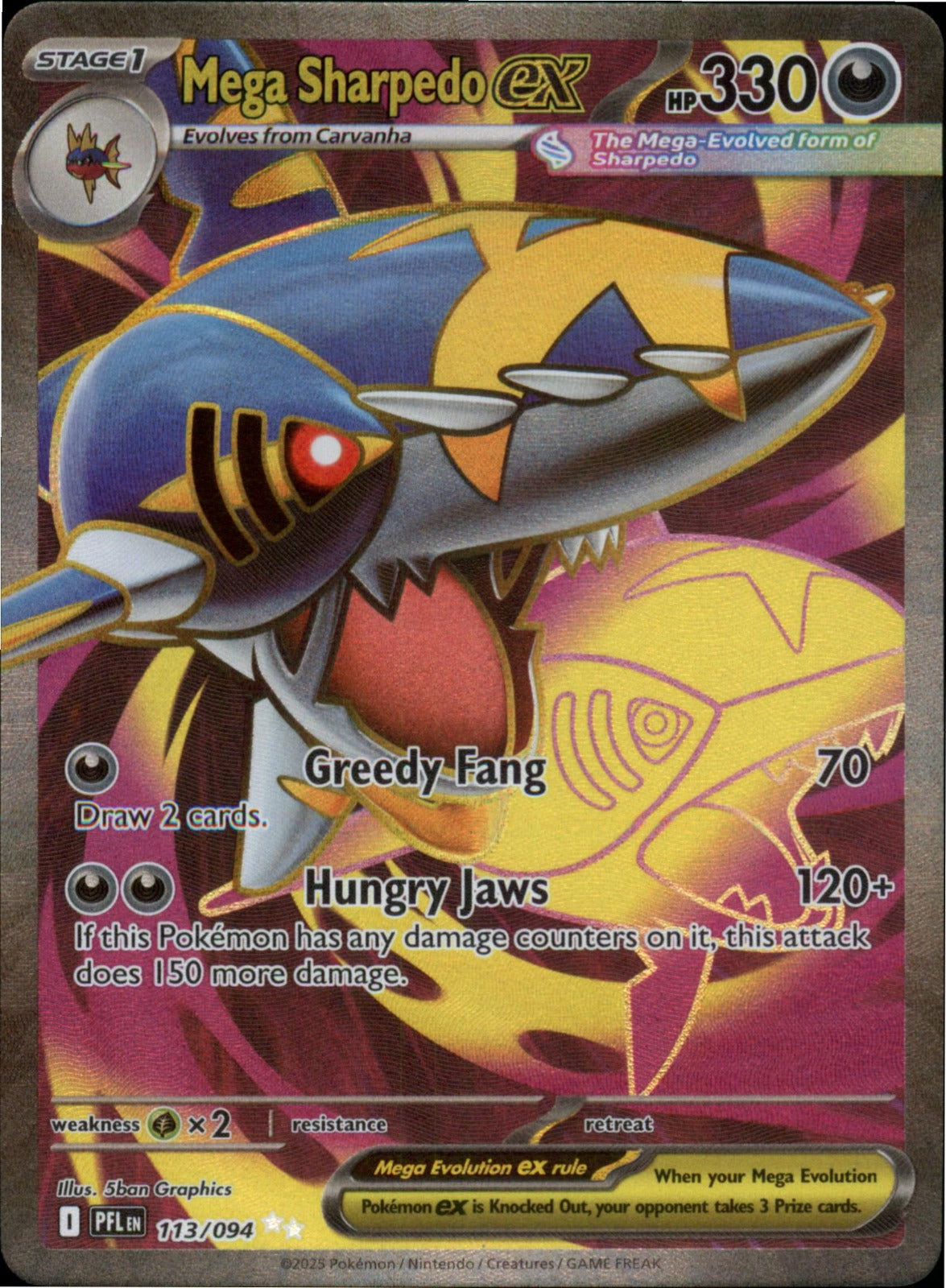 Pokemon Mega Sharpedo ex Ultra Rare ME02: Phantasmal Flames 113/094 NM Holo