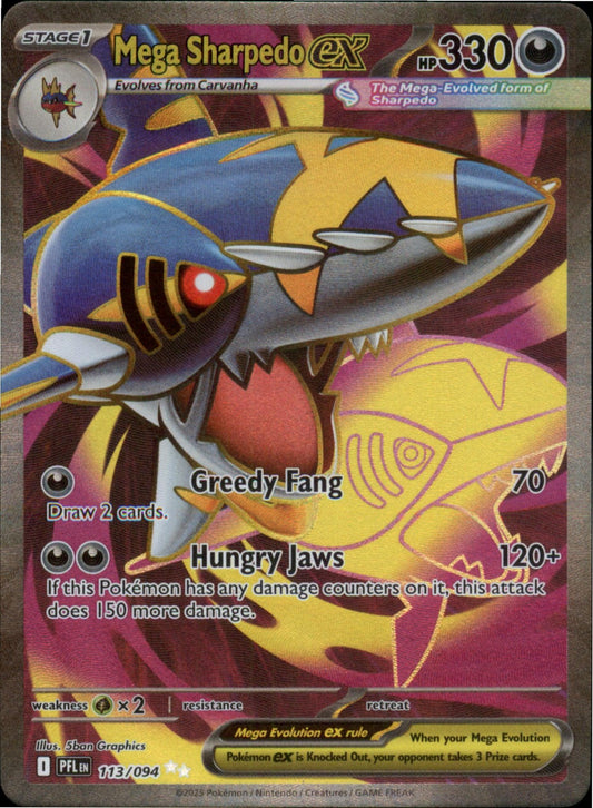 Pokemon Mega Sharpedo ex Ultra Rare ME02: Phantasmal Flames 113/094 NM Holo