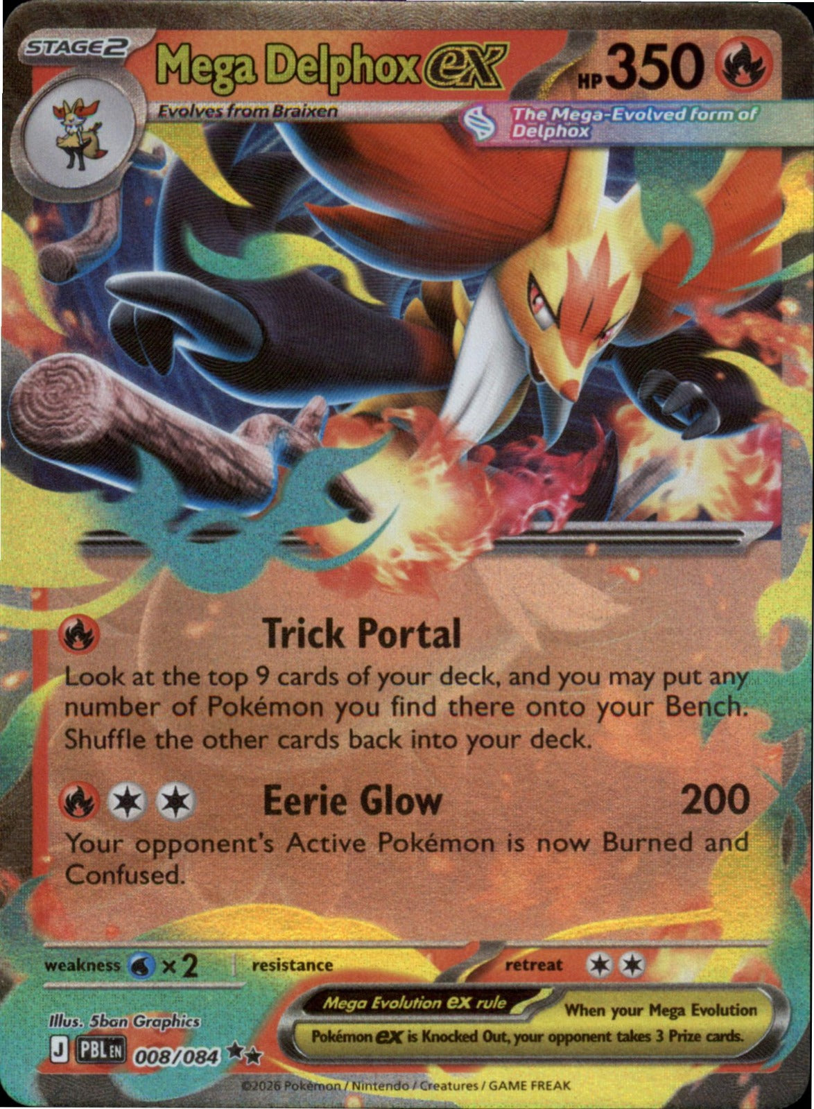 Pokemon Mega Delphox ex Double Rare ME05: Pitch Black 008/084 NM Holo