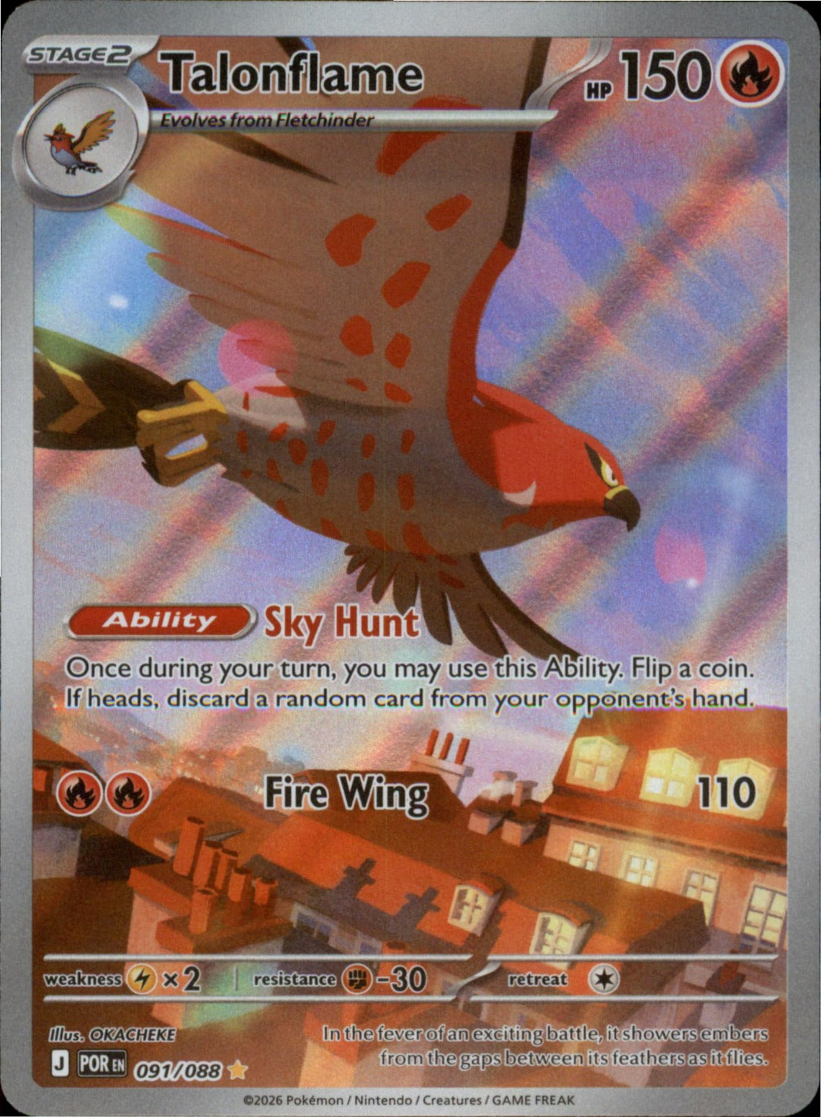 Pokemon Talonflame Illustration Rare ME03: Perfect Order 091/088 NM Holo