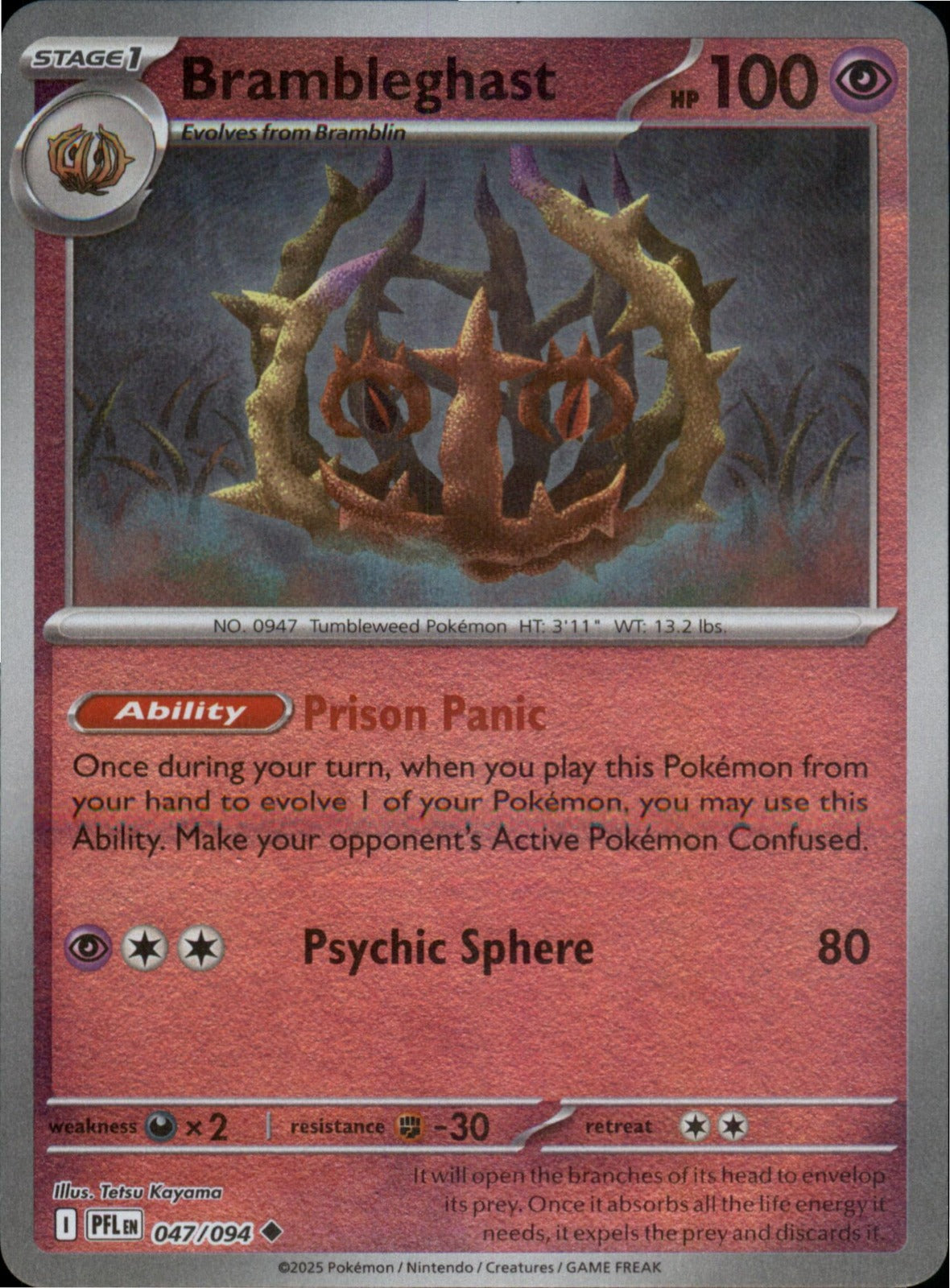 Pokemon Brambleghast Uncommon ME02: Phantasmal Flames 047/094 NM Reverse Holo
