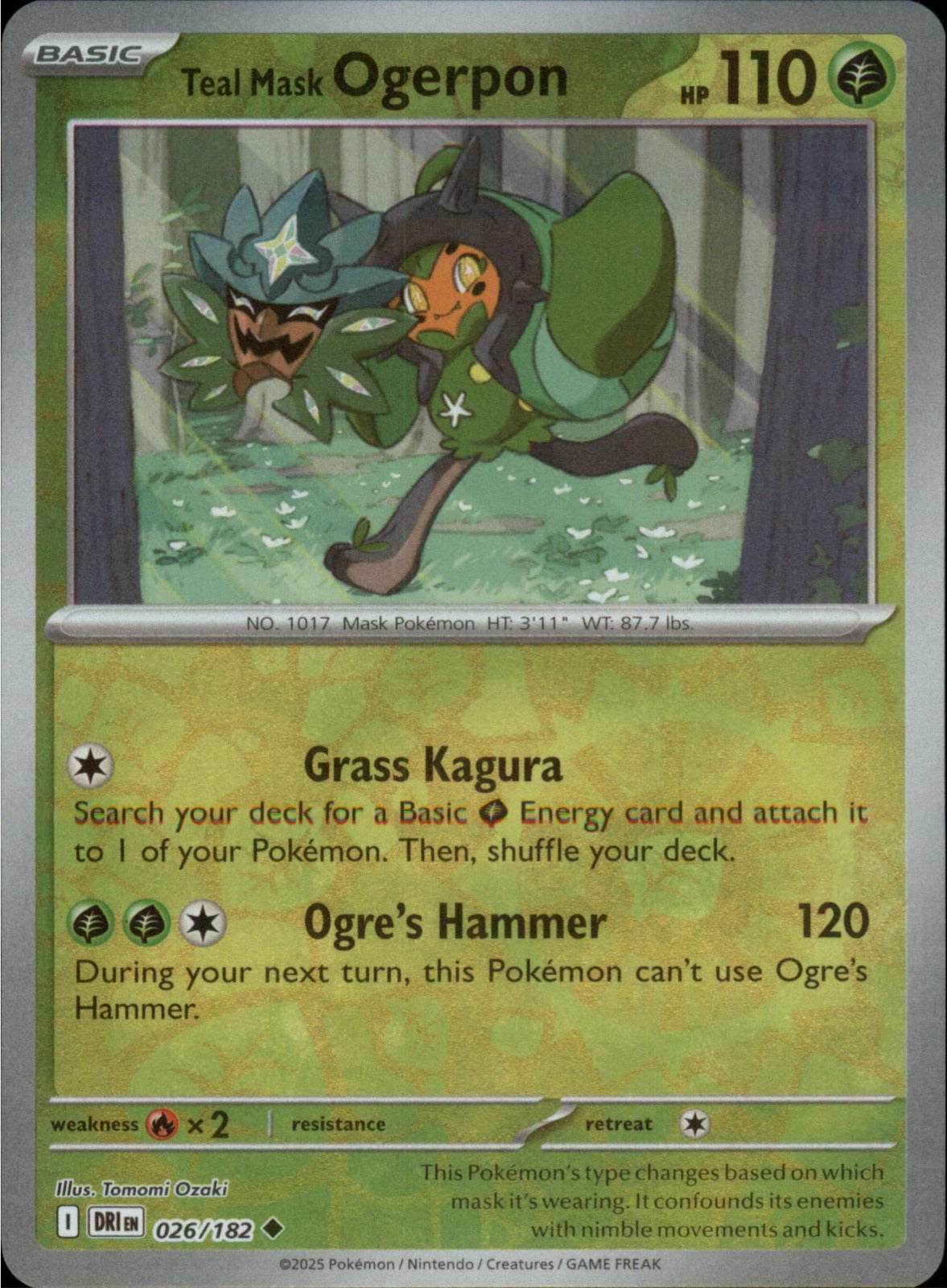 Pokemon Teal Mask Ogerpon Uncommon SV10: Destined Rivals 026/182 NM Reverse Holo