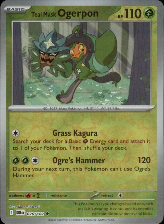 Pokemon Teal Mask Ogerpon Uncommon SV10: Destined Rivals 026/182 NM Reverse Holo