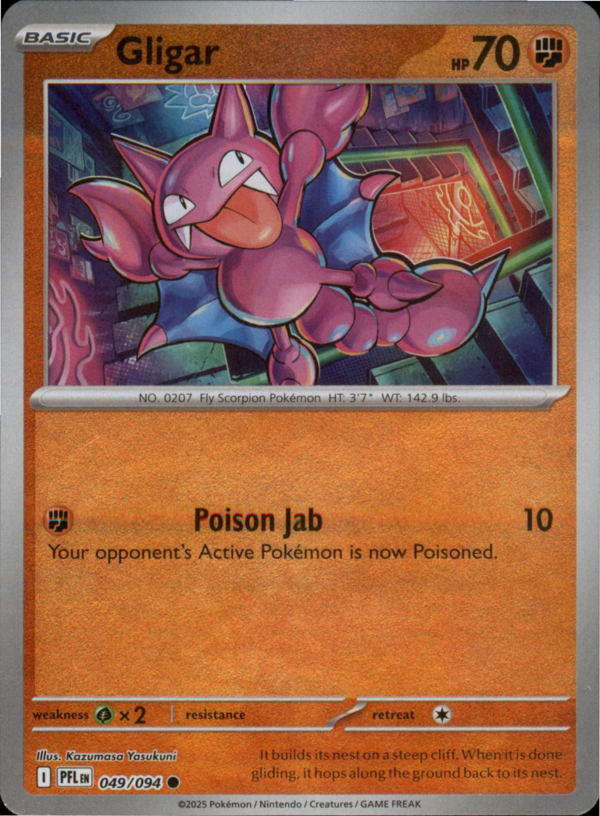 Pokemon Gligar Common ME02: Phantasmal Flames 049/094 NM Reverse Holo