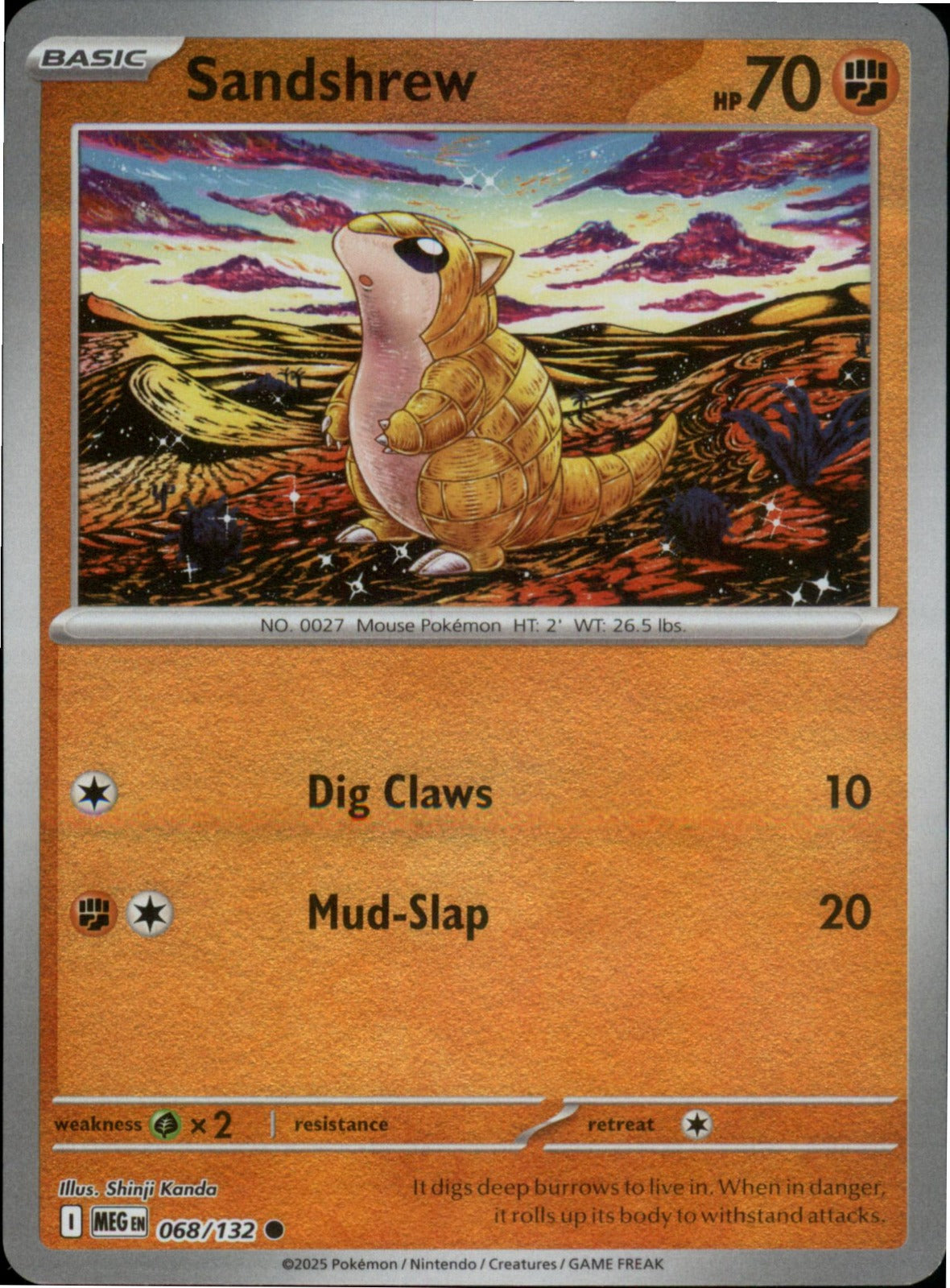 Pokemon Sandshrew Common ME01: Mega Evolution 068/132 NM Reverse Holo