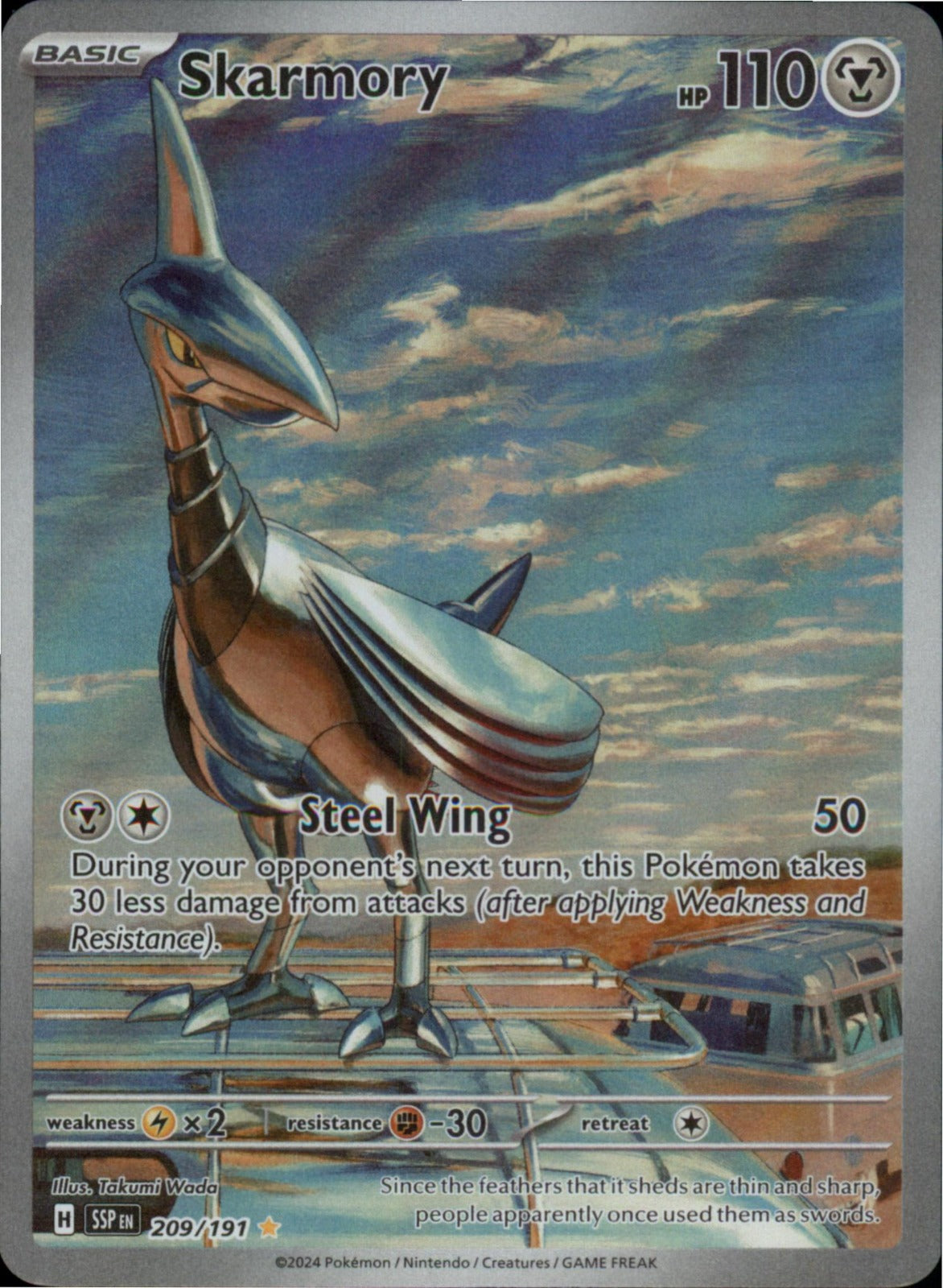 Pokemon Skarmory Illustration Rare SV08: Surging Sparks 209/191 NM Holo