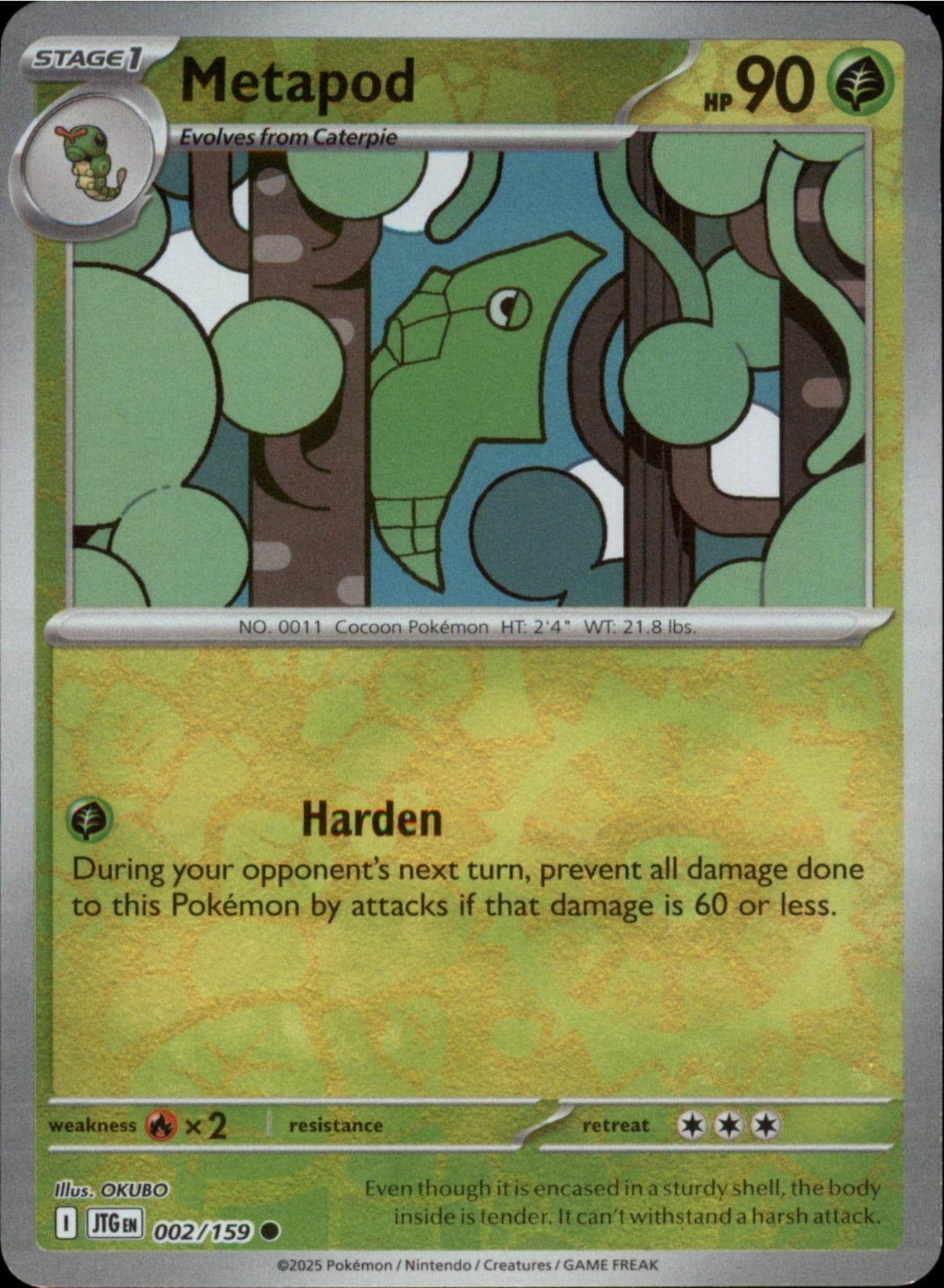 Pokemon Metapod Common SV09: Journey Together 002/159 NM Reverse Holo