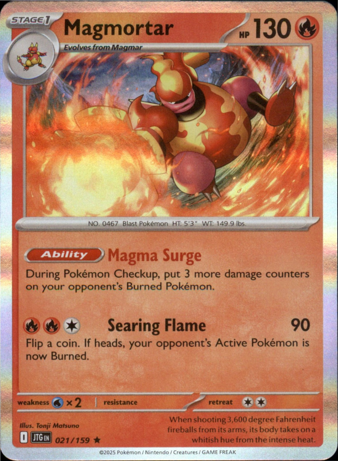 Pokemon Magmortar Rare SV09: Journey Together 021/159 NM Holo