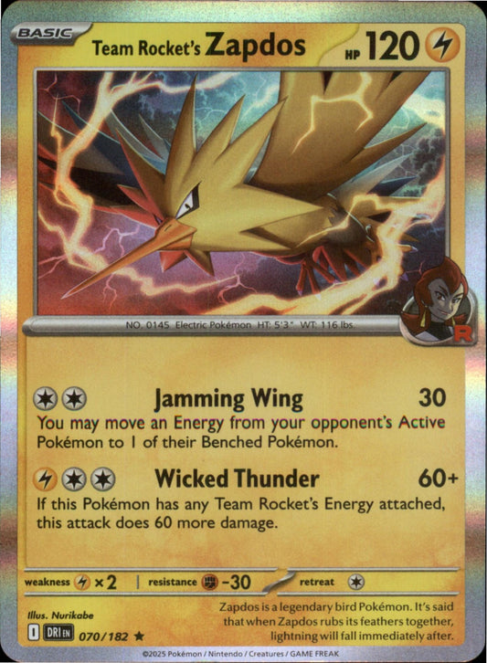 Pokemon Team Rocket's Zapdos Rare SV10: Destined Rivals 070/182 NM Holo
