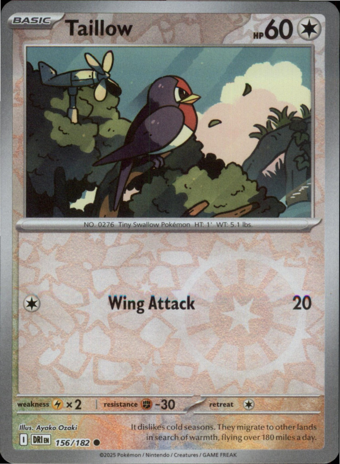 Pokemon Taillow Common SV10: Destined Rivals 156/182 NM Reverse Holo