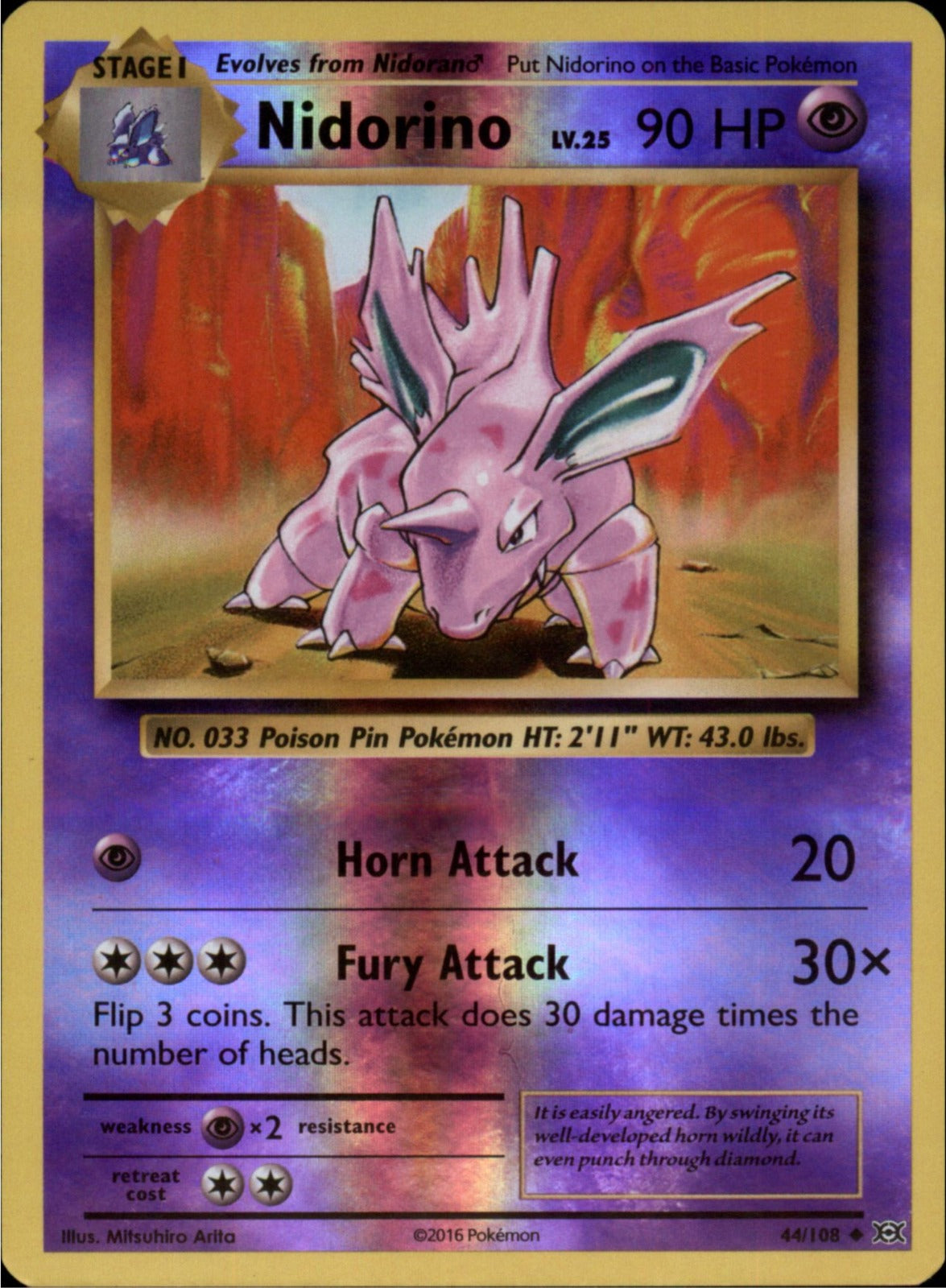 Pokemon Nidorino Uncommon XY - Evolutions 44/108 NM Reverse Holo
