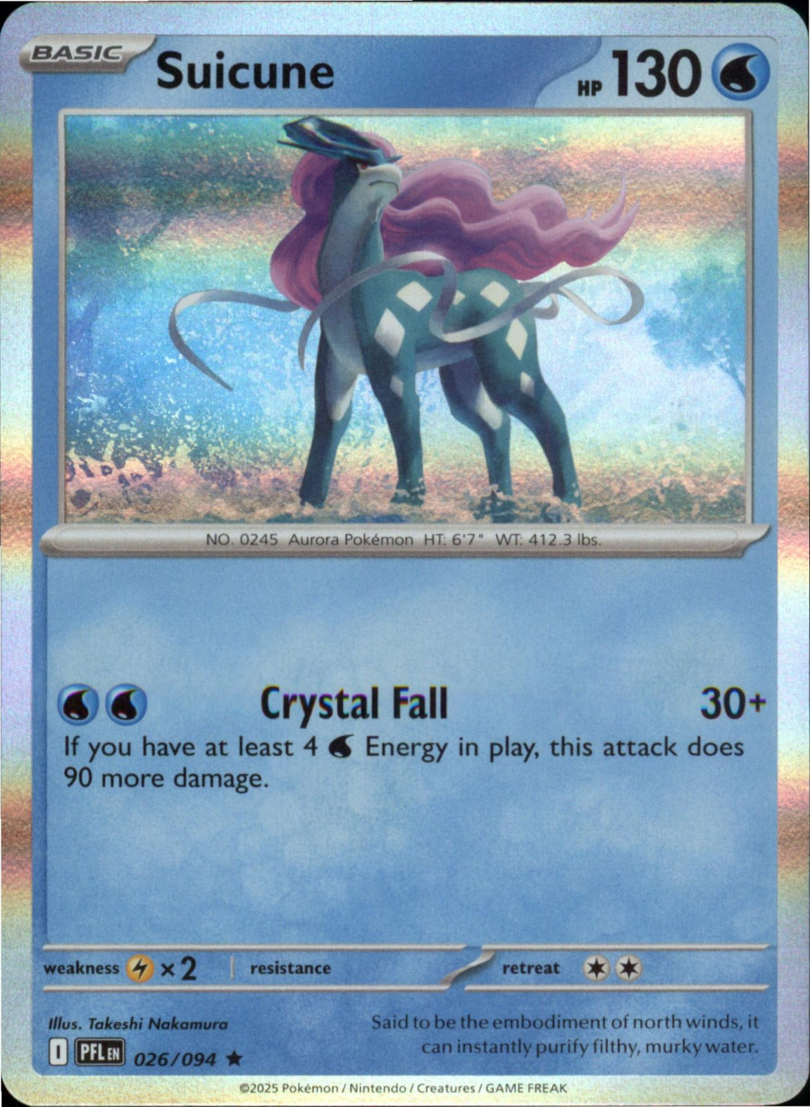 Pokemon Suicune Rare ME02: Phantasmal Flames 026/094 NM Holo