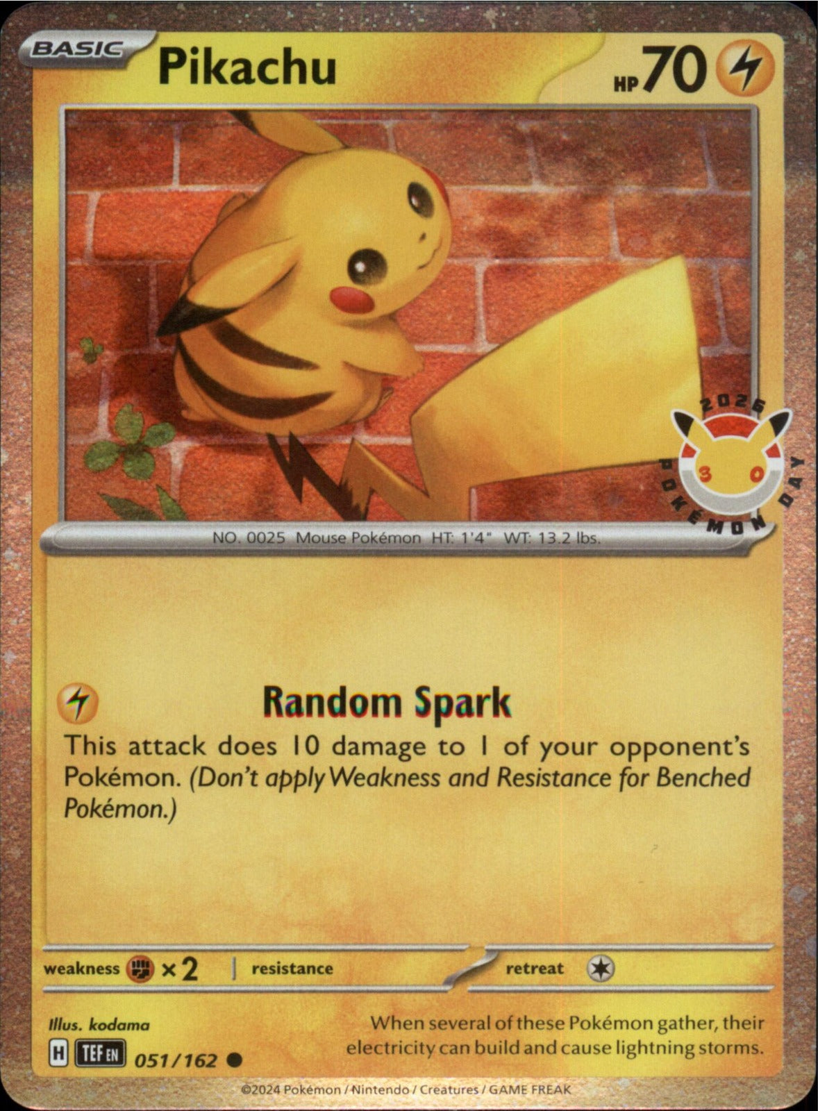 Pokemon Pikachu (Pokemon Day 2026) Common 051/162 NM Holo