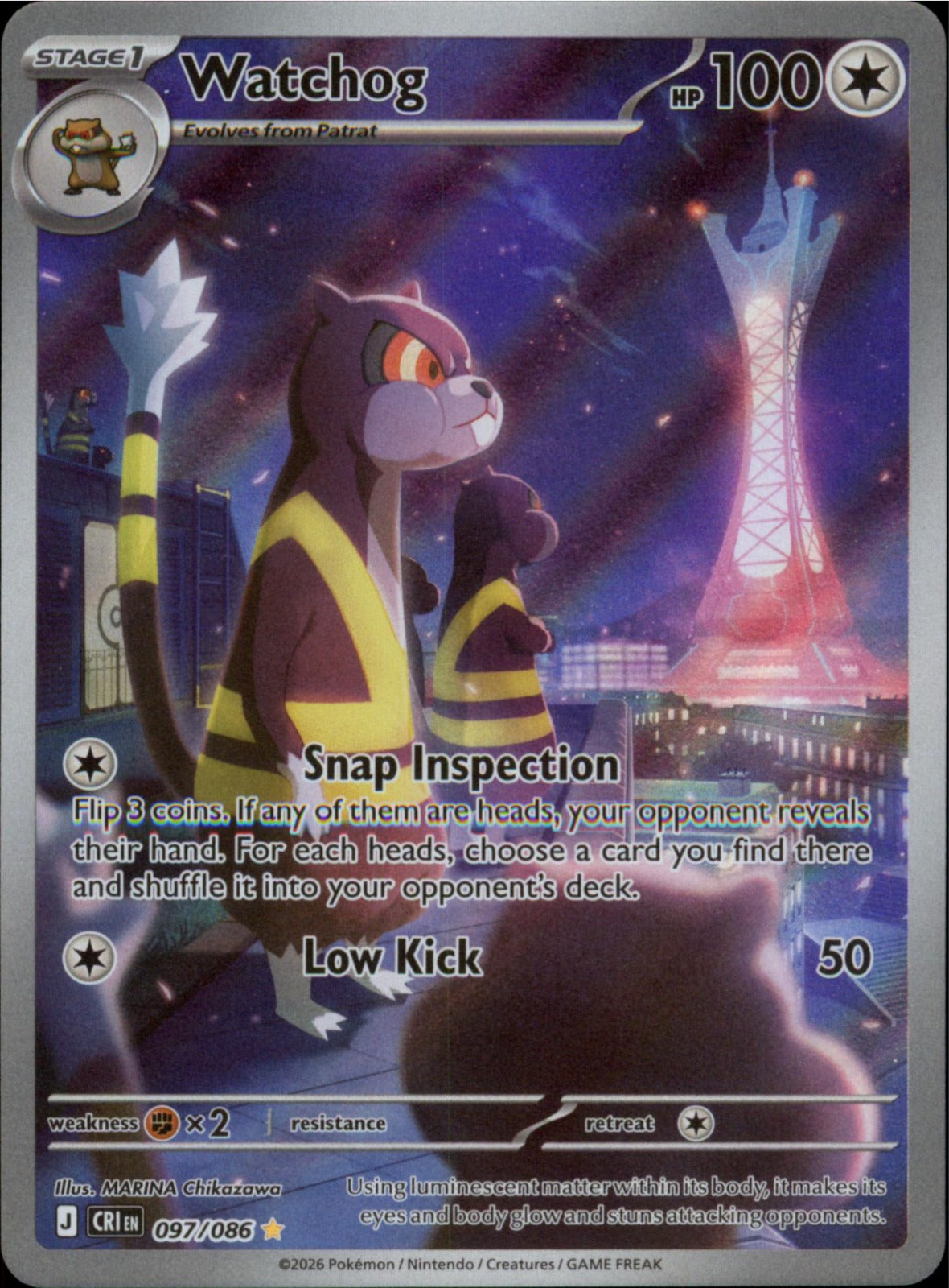 Pokemon Watchog Illustration Rare ME04: Chaos Rising 097/086 NM Holo