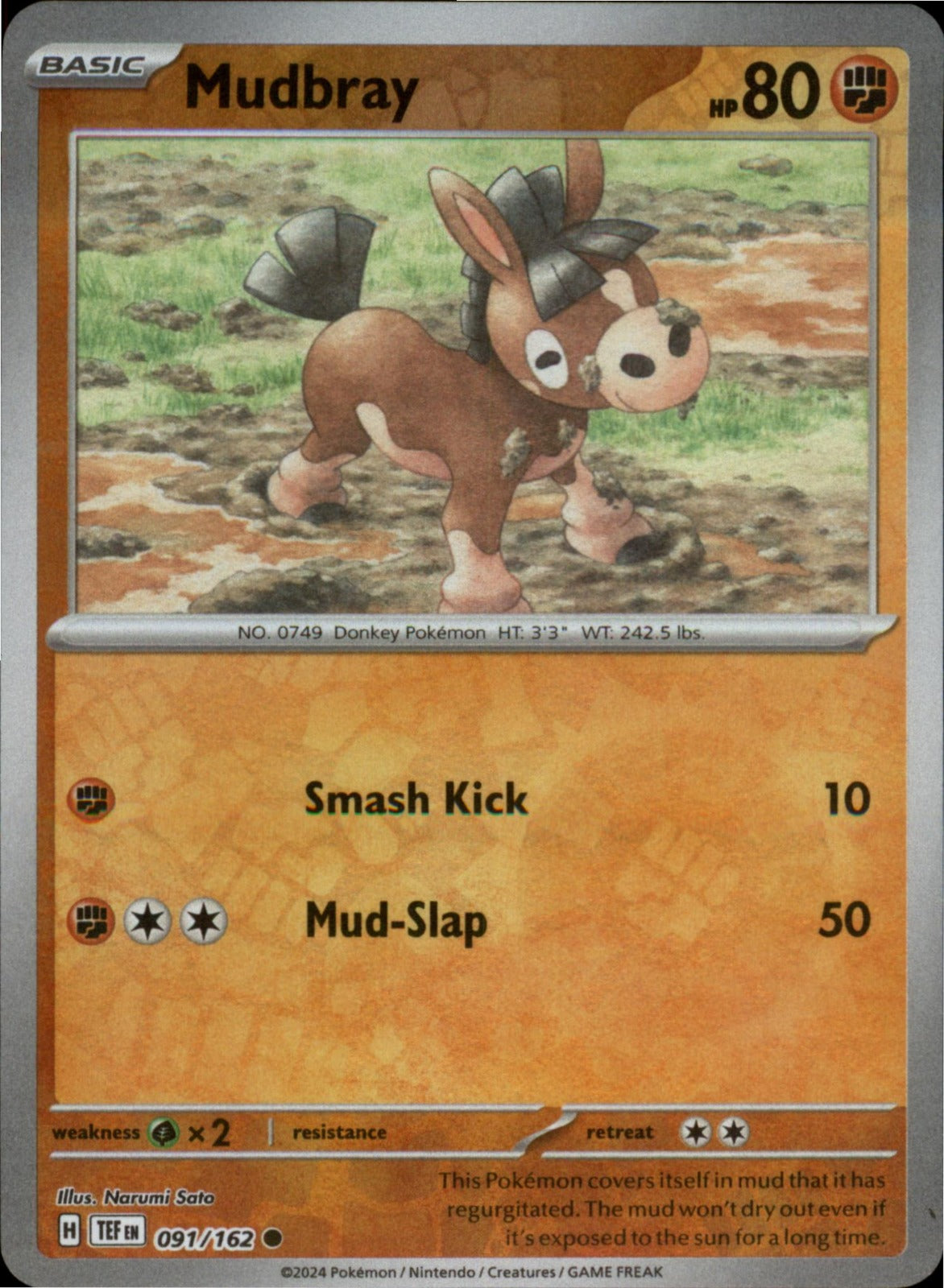 Pokemon Mudbray Common SV05: Temporal Forces 091/162 NM Rev Holo