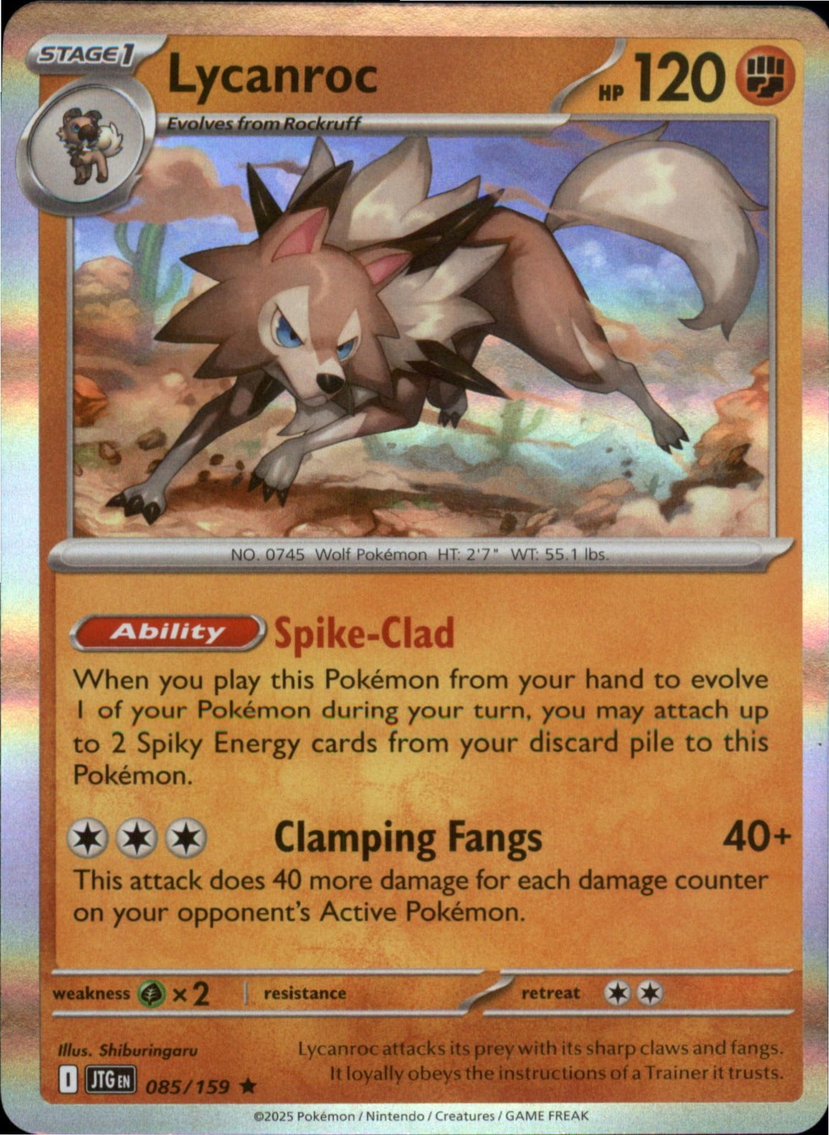 Pokemon Lycanroc Rare SV09: Journey Together 085/159 NM Holo