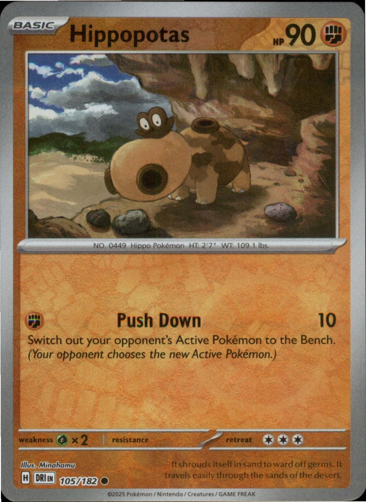Pokemon Hippopotas Common SV10: Destined Rivals 105/182 NM Reverse Holo