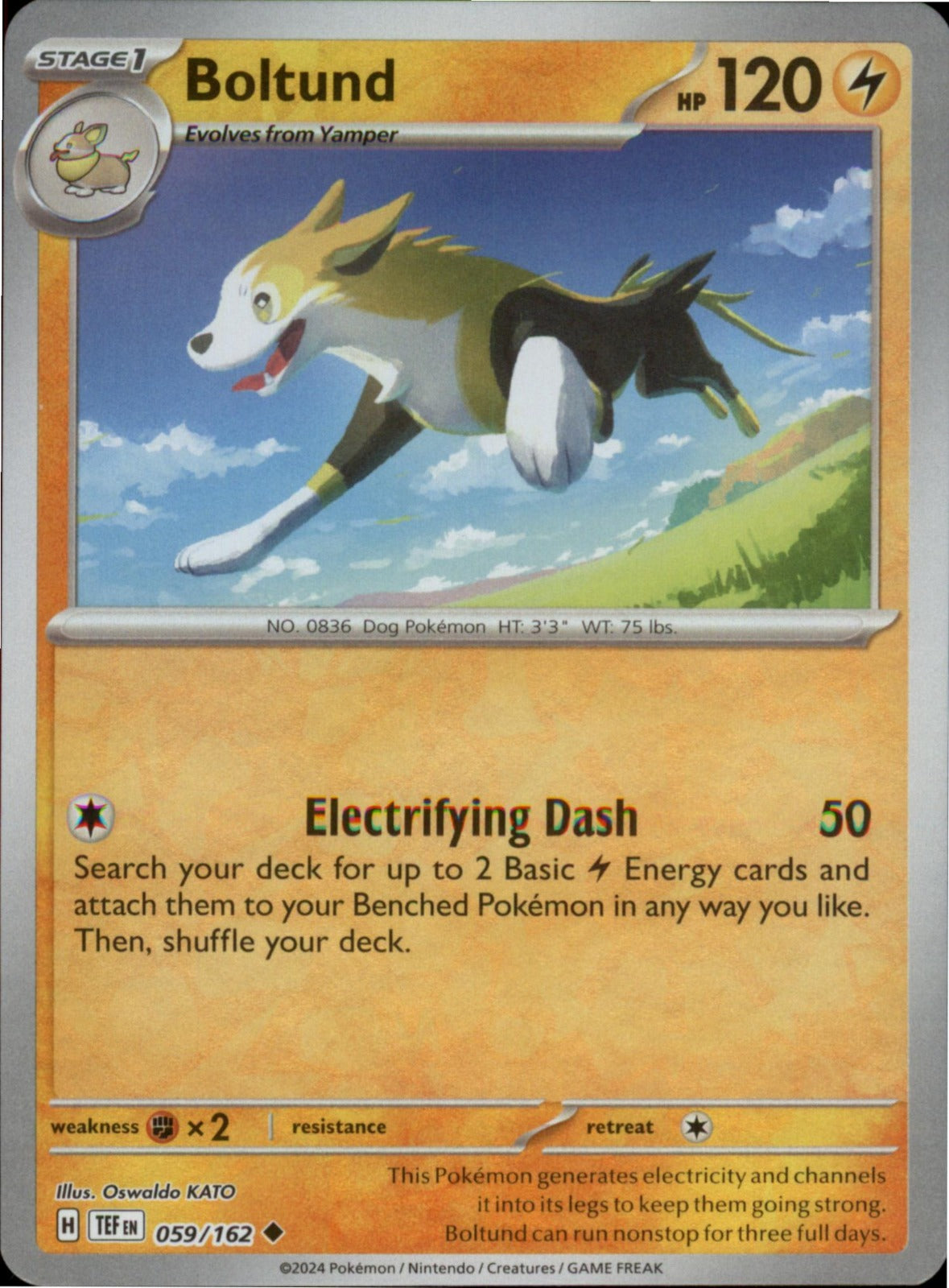 Pokemon Boltund Uncommon SV05: Temporal Forces 059/162 NM Reverse Holo