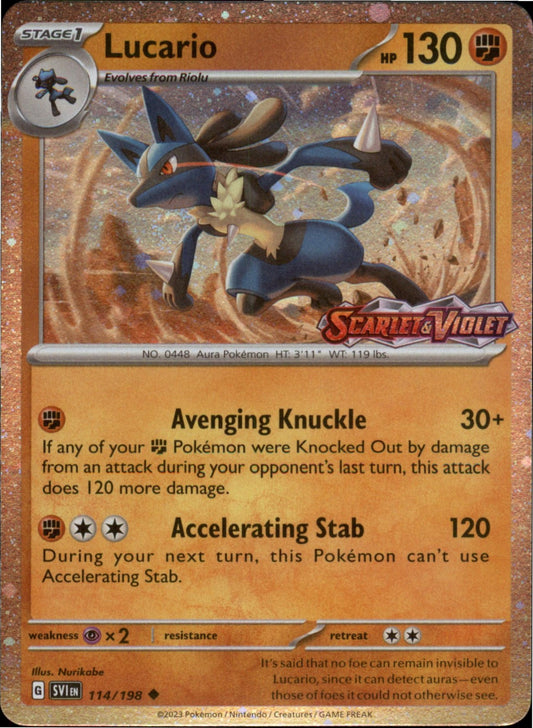 Pokemon Lucario (Scarlet & Violet Stamp) Uncommon Promo 114/198 NM Holo