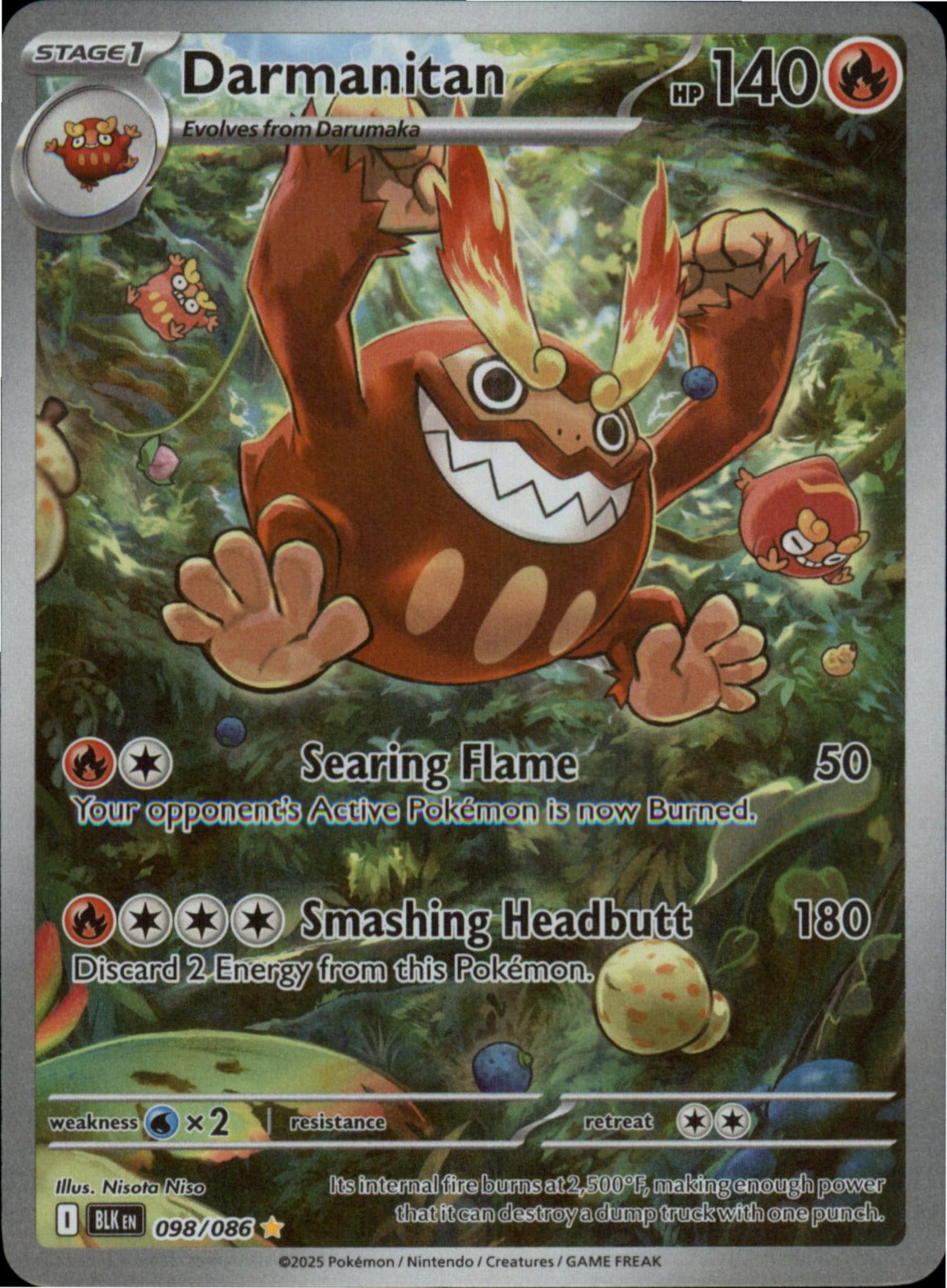 Pokemon Darmanitan Illustration Rare SV: Black Bolt 098/086 NM Holo