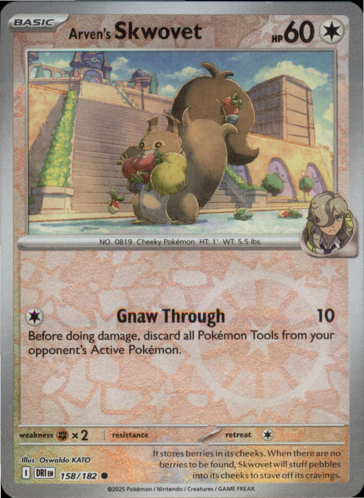 Pokemon Arven's Skwovet Common SV10: Destined Rivals 158/182 NM Reverse Holo