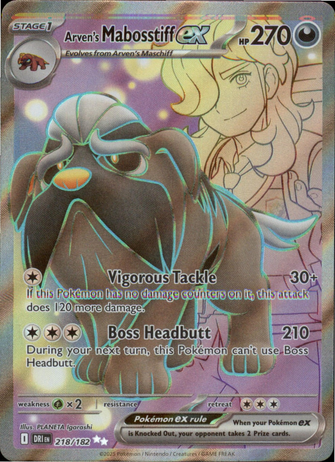 Pokemon Arven's Mabosstiff ex Ultra Rare SV10: Destined Rivals 218/182 NM Holo
